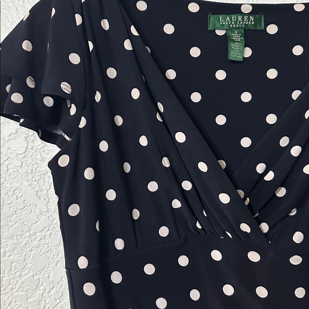 Lauren Ralph Lauren Polka‎ Dot Ruched Waist Ruffle Sleeves Stretch Size 4 - Picture 10 of 12